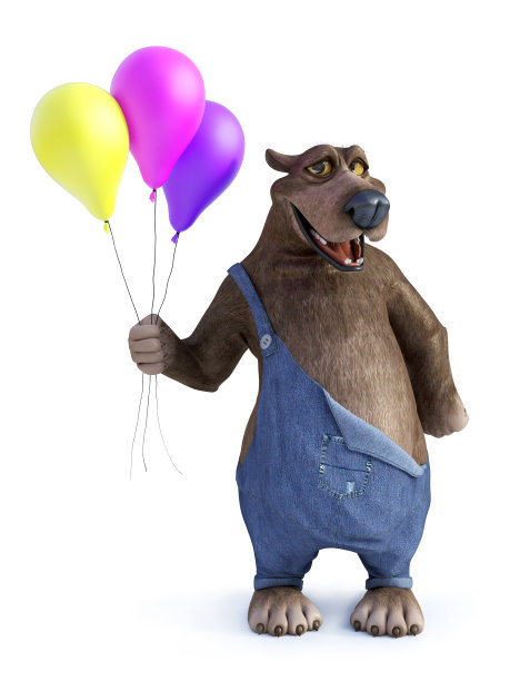 卡通熊拿着三个气球。图片下载