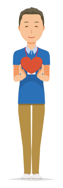 一名佩戴铭牌的男性员工身上有一个心形标记图片下载