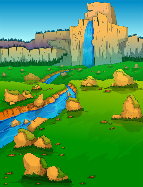 山脉，河流和绿色山谷图片下载