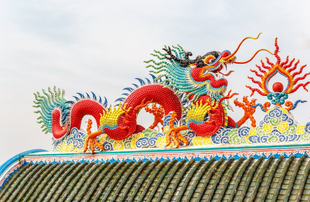 中国寺庙屋顶上的龙图片下载