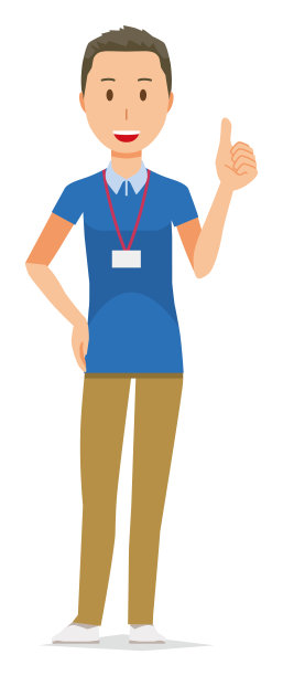 一名佩戴名牌的男性员工竖起大拇指图片下载