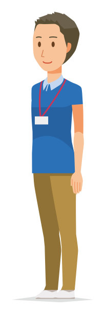 一名佩戴铭牌的男性工作人员斜站着图片下载