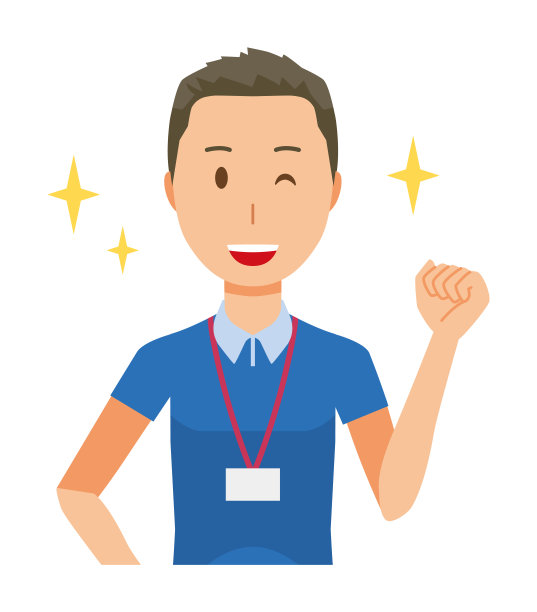 一名佩戴铭牌的男性工作人员正眨巴着眼睛，抬起一只手——上半身图片下载