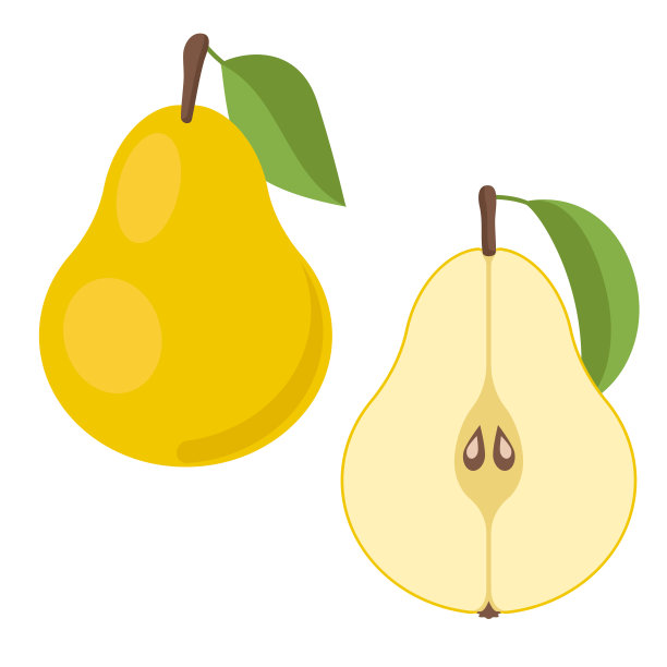 向量梨。把整个水果切成两半。图片下载
