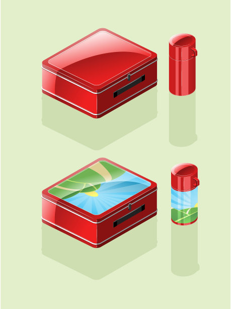 闪亮的80年代午餐盒和热水瓶(Vector)图片下载