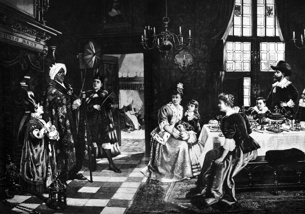 三位国王在皇家宫廷的房间里唱宗教歌曲——1896年图片下载