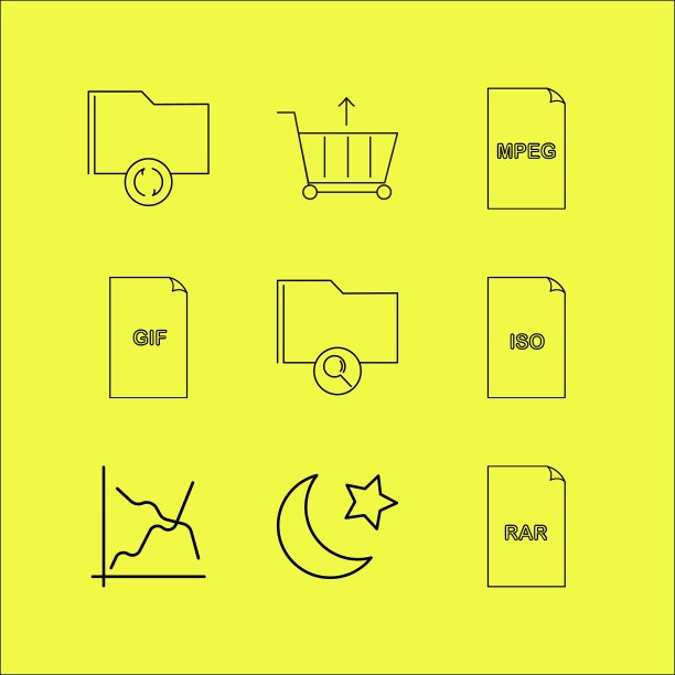 文件和文件夹线性图标集。简单的轮廓图标图片下载