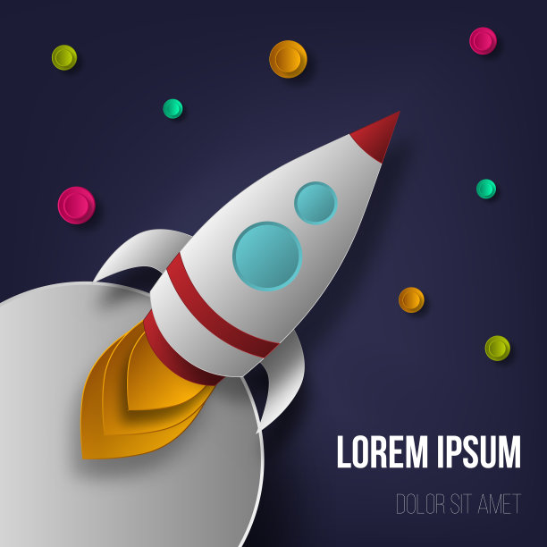 矢量火箭，太空，行星，恒星，从纸上剪下来，3d。用于海报，海报，明信片，横幅，背景图片下载