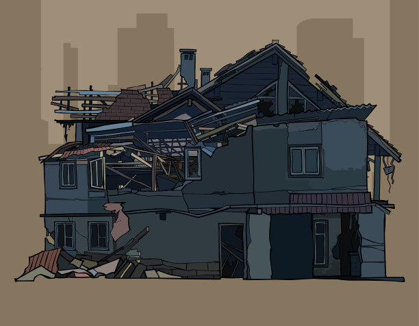 油漆毁了一幢两层楼的黑房子图片下载