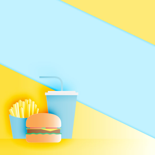 快餐汉堡和软饮料与炸薯条在纸艺术风格矢量插图图片下载