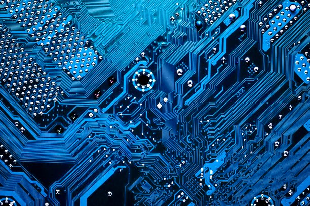 计算机主板的蓝色电路板背景图片下载