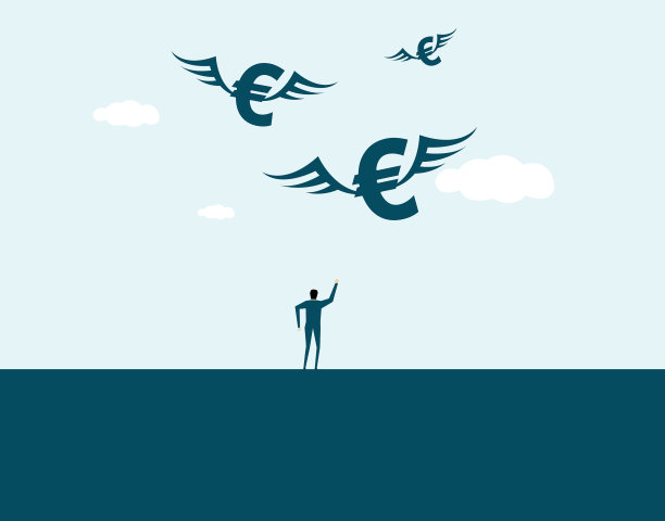 矢量插图，带有翅膀的货币符号，追求和理想图片下载