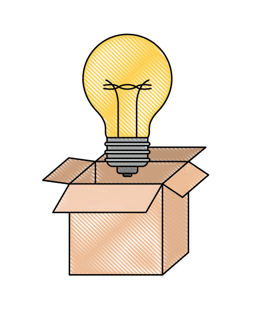 纸板箱和彩色蜡笔剪影灯泡图片下载