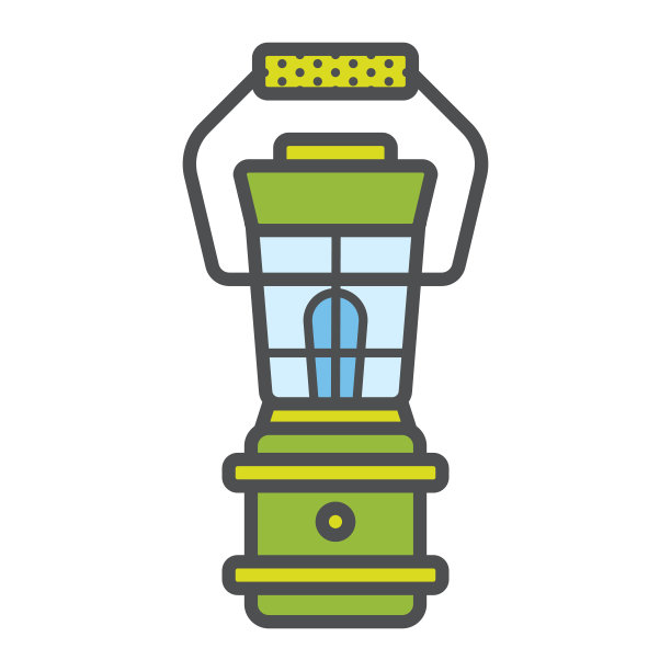 为现代旅游设计的灯笼具有扁平风格的轮廓。旅游者与旅游者的属性。森林照明设备。矢量插图。煤气灯，复古风格图片下载