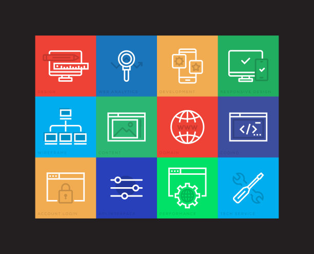 网页设计和开发线性图标集图片下载