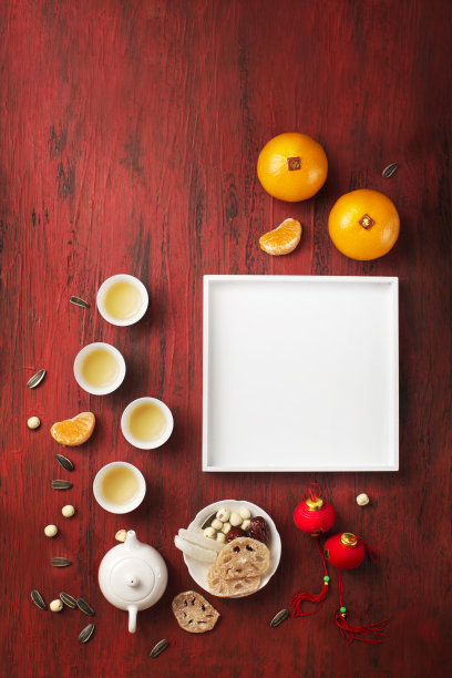 中国新年吃喝静物。素材图片