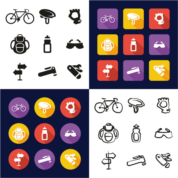 自行车所有在一个图标黑白颜色平面设计徒手集图片下载