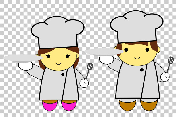 女厨师和男厨师手里拿着空盘子素材图片