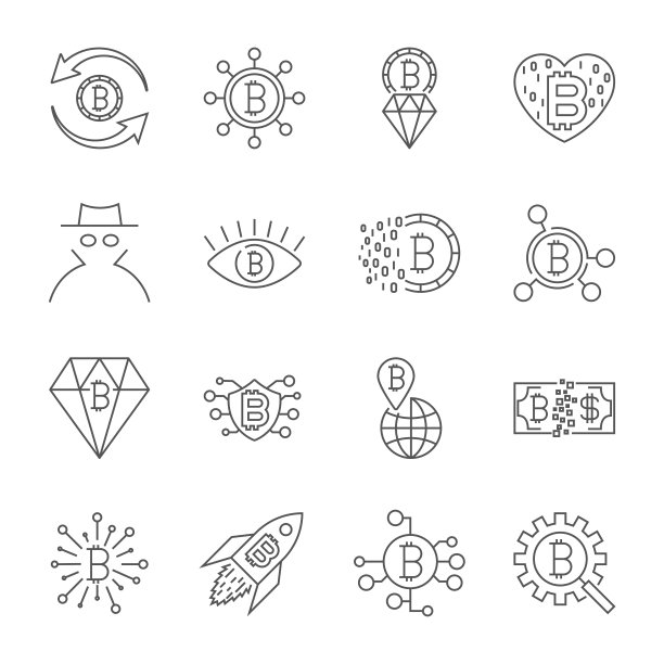 数字货币，比特币矢量线性图标，简约象形图图片下载