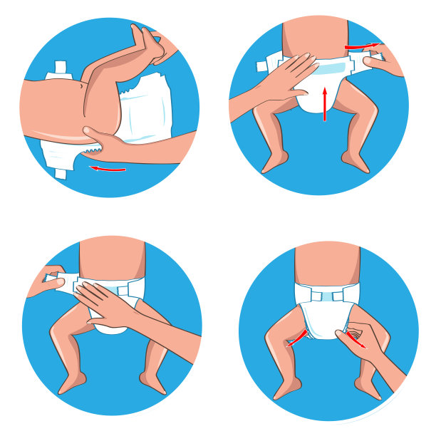 如何穿尿不湿步。简单的手册在插图。图片下载