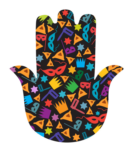 Hamsa - Purim, Purim背景面具，皇冠，响尾蛇，星星和Hamantaschen图片下载