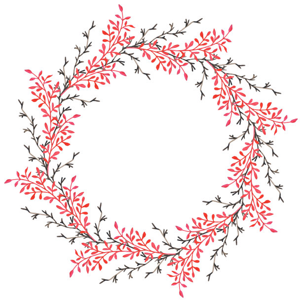手绘水彩冬季花环与干和红的树枝图片下载