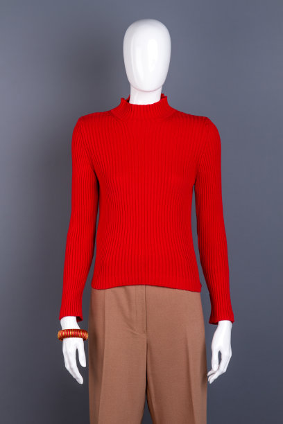 漂亮的红色条纹女毛衣。图片下载