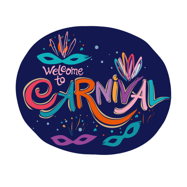 欢迎来到嘉年华。手绘鲜艳的题词与面具。图片下载