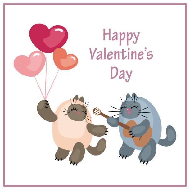 有有趣的猫的情人节卡片图片下载