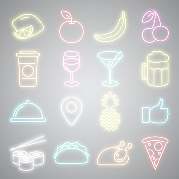 霓虹灯。不同食物的象征图片下载