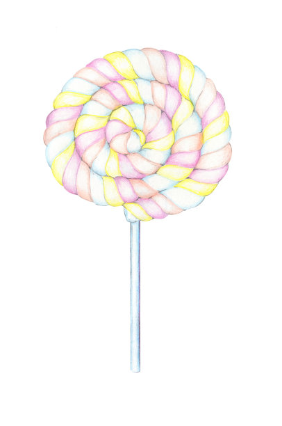 棉花糖彩色铅笔插图。孤立的糖果棒在柔和的颜色。素材图片