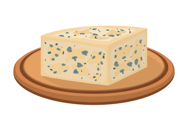 木盘上的意大利蓝纹奶酪。卡通平的风格图片下载