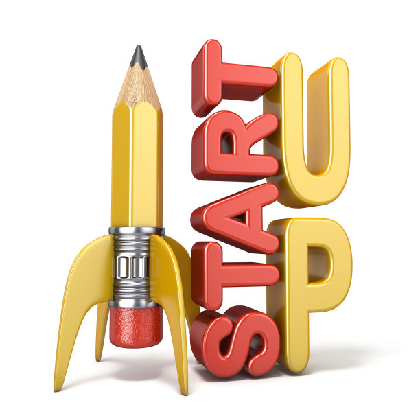 铅笔在火箭的形式与文本START UP 3D图片下载