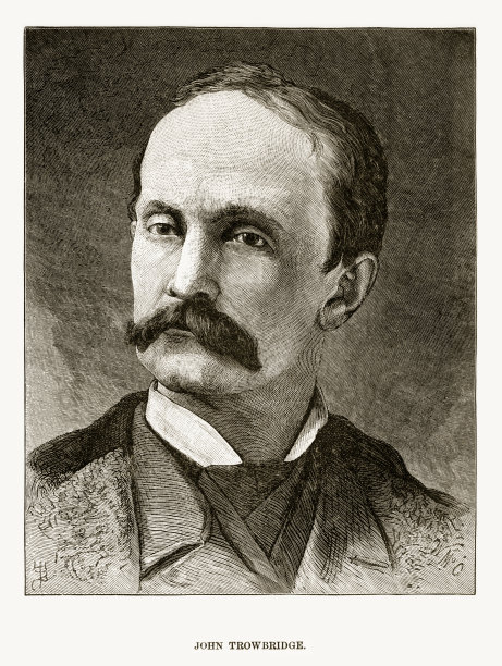 物理学教授约翰·特罗布里奇的雕刻肖像，大约1880年图片下载