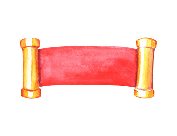 红色和金色旗帜水彩插图在白色的背景。图片下载