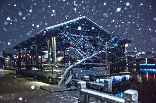 无锡小镇的雪景图片下载