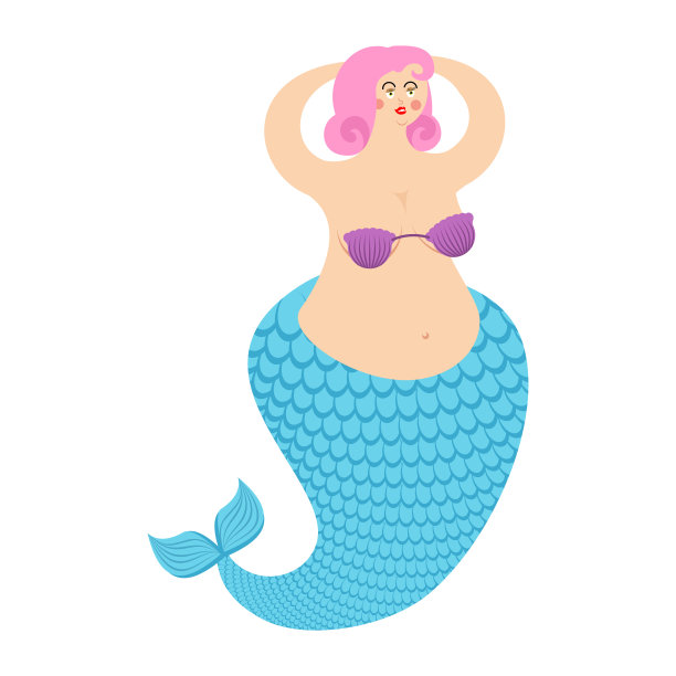 美人鱼的脂肪。传说中长着鱼尾的海女人。矢量图图片下载
