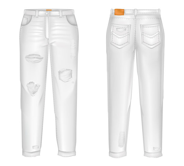向量现实的白色牛仔裤与裂口，差距。男女皆宜的裤子孤立在白色背景。休闲裤3d插图图片下载