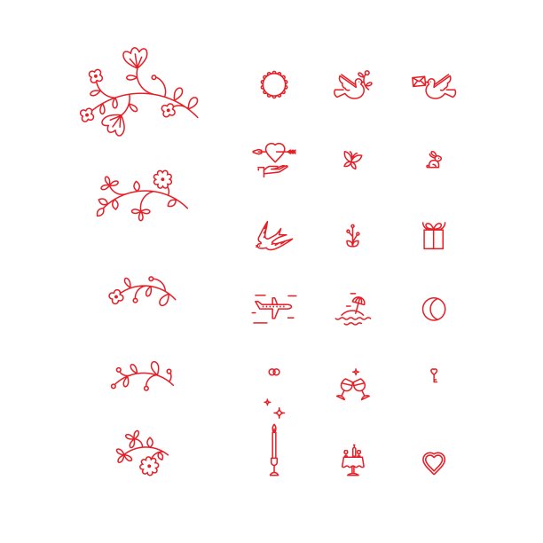 一套微型图标为设计的情人节，鲜花，物品，心，可爱的元素图片下载