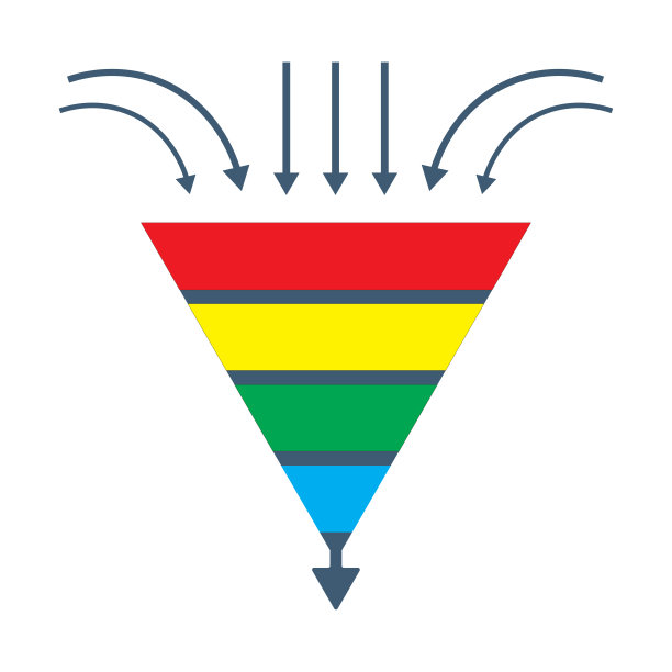 矢量孤立图:一个转换引导漏斗或销售产生图。可作为前景漏斗模板，销售业绩或客户流量隧道。图片下载