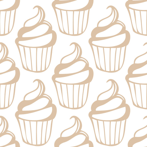 白色奶油杯蛋糕无缝浅米色图案图片下载