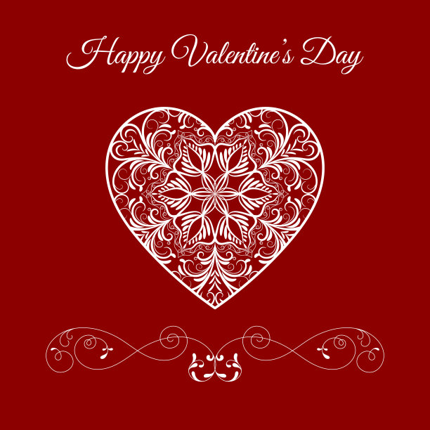 矢量纹花心在红色。情人节快乐图片下载