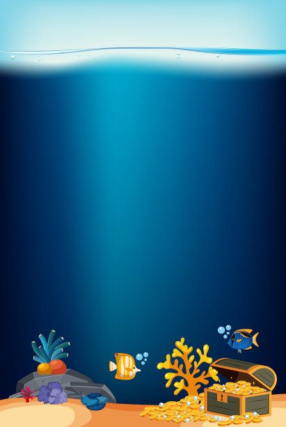 海洋背景与珊瑚和金币素材图片