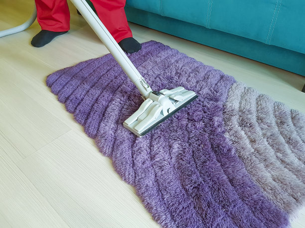在房间里用吸尘器吸地毯的人图片下载