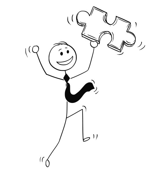 快乐商人的卡通，手里拿着拼图图片下载