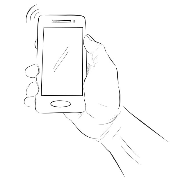 手持智能手机在白色背景的简单草图图片下载