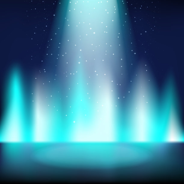 空蓝色舞台与黑暗的背景，被一个明亮的聚光灯照亮，一个地方被发光的等离子体包围图片下载