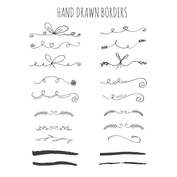 手绘边界的集合。可爱和独特的漩涡和分割器为您的设计。图片下载