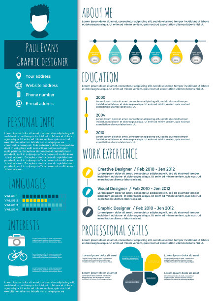扁平的简历信息图设计。简历，简历中包含信息图图片下载