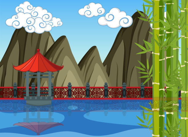 中国主题背景与湖亭图片下载